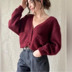 Vintage Deep Red Women's Cardigan